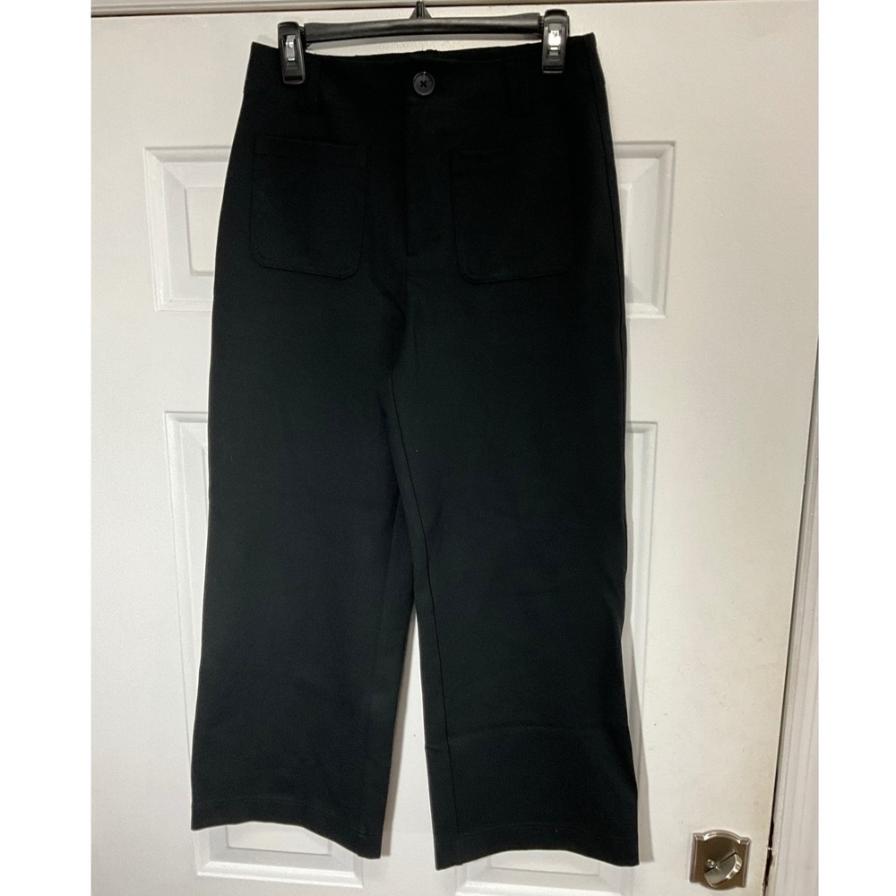 A New Day Womens High-Rise Wide Leg Cropped Trousers Black Size 8 Front Pockets